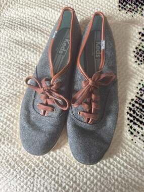 Keds Women's Champion Wool Sneakers Charcoal Grey with Leather Trim Size 8